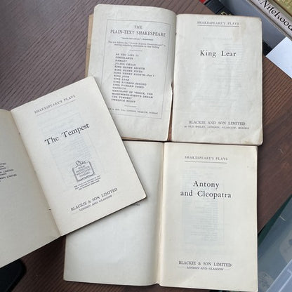 3x Plain Text Shakespeare: King Lear, The Tempest, Anthony And Cleopatra - 1930s
