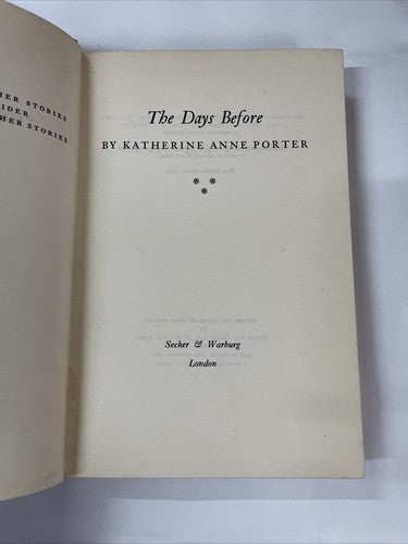 The days before - Porter, Katherine Anne 1953-01-01 First edition.