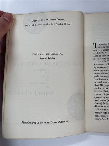 The Poems Of Catullus, Horace Gregory (1956) Grove Press PB