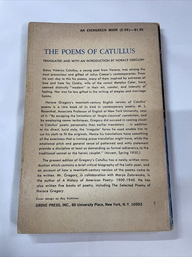 The Poems Of Catullus, Horace Gregory (1956) Grove Press PB