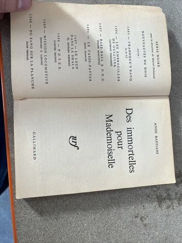 Ange Bastiani, Des Immortelles Pour Mademoiselle, Carre Noir PB 1956 Book