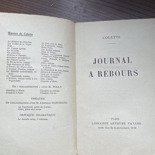 Journal a Rebours - Colette, 1941, Artheme Fayard