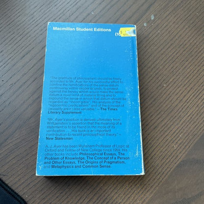 The Foundations Of Empirical Knowledge, A J Ayer 1969 Macmillan