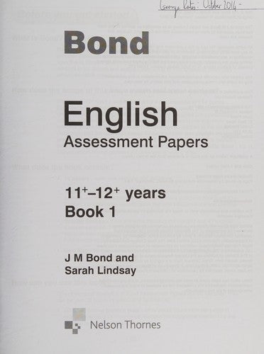 Bond English Assessment Papers 11+-12+ years Book 1