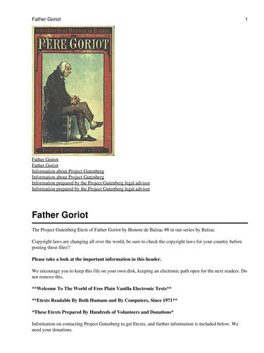 Old Goriot (Pere Goriot)