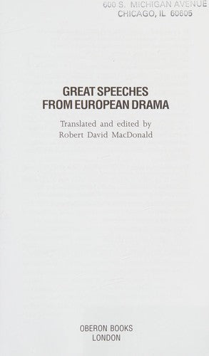 Great Speeches from European Drama (Oberon books / LAMDA)