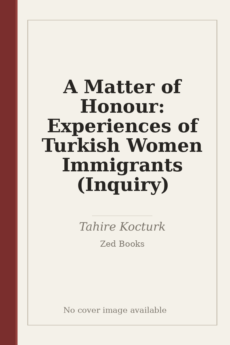 A Matter of Honour: Experiences of Turkish Women Immigrants (Inquiry) - no cover image available