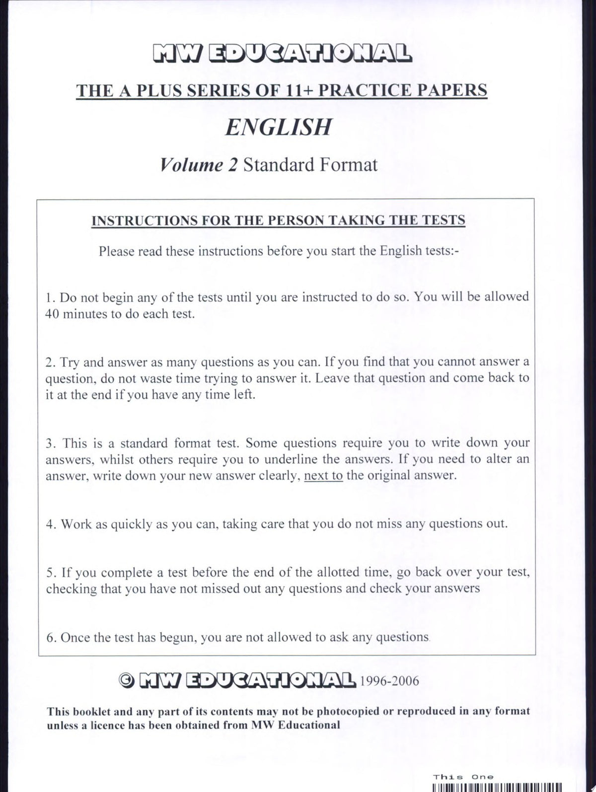 English (standard Format): 11 Plus Practice Papers: v. 2