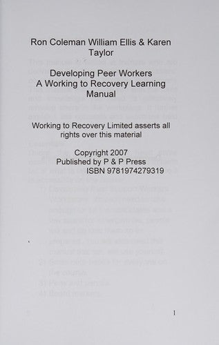 Developing Peer Support Workers: Training Manual
