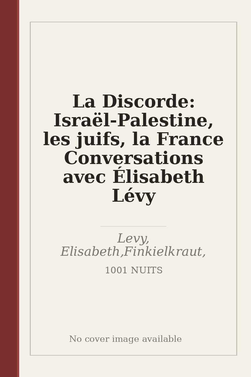 La Discorde: Israël-Palestine, les juifs, la France Conversations avec Élisabeth Lévy - no cover image available
