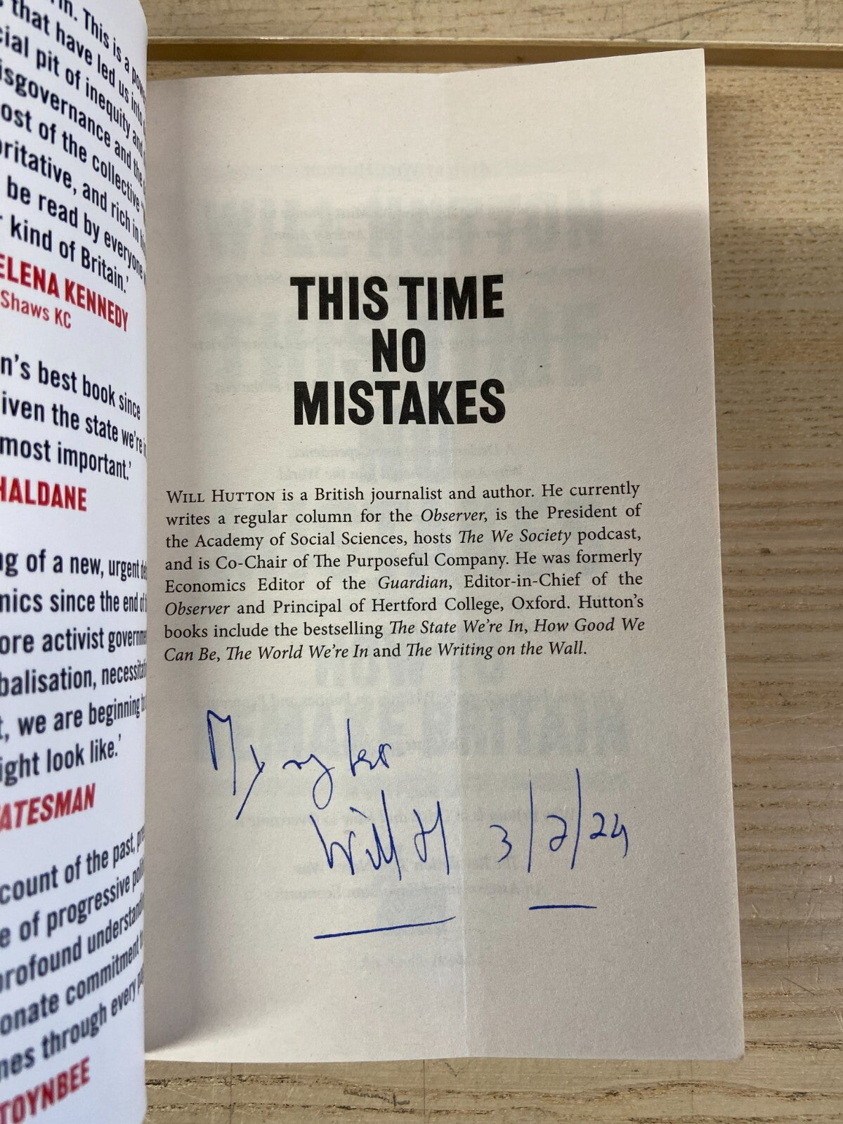 This Time No Mistakes, How To Remake Britain - Will Hutton - Signed
