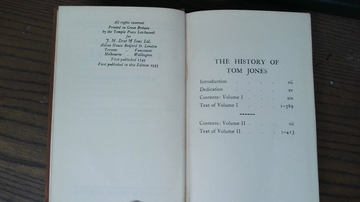 The History of Tom Jones by Henry Fielding, 1749, Dent's Book