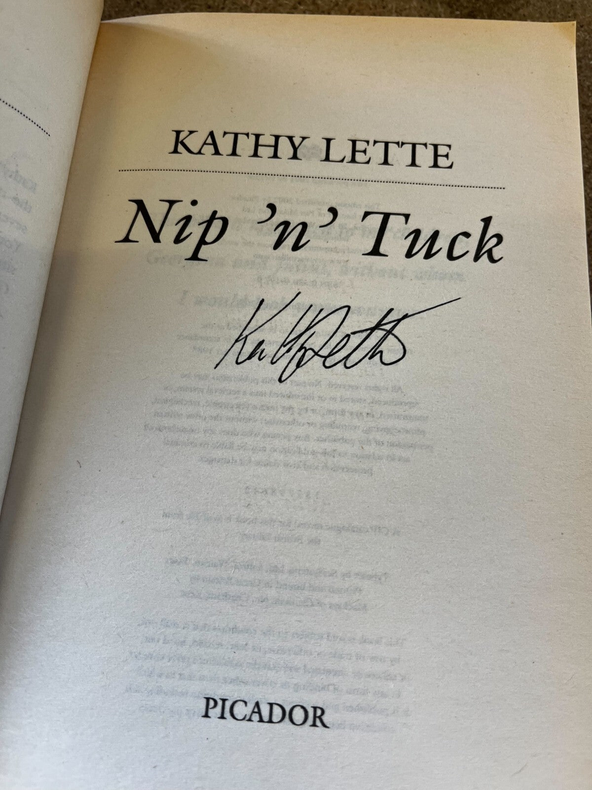 Nip N Tuck By Kathy Lette [SIGNED] Paperback 2001