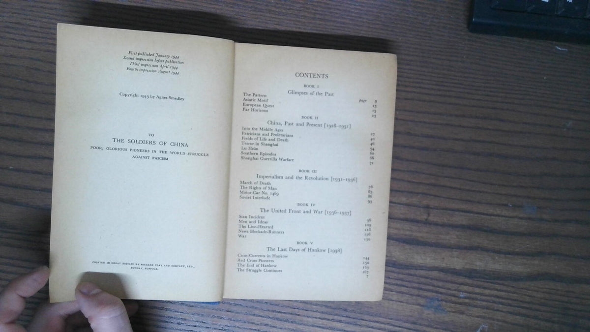 Battle Hymn of China, Agnes Smedley, 1944, Richard Clay Book