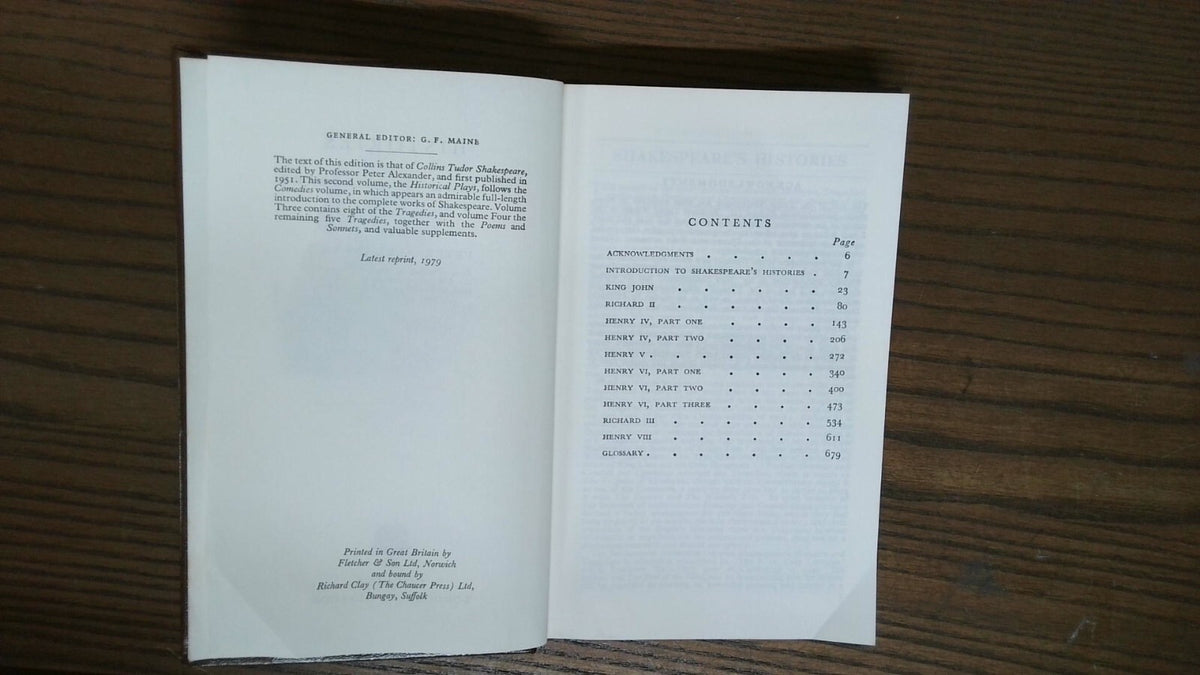 Histories, William Shakespeare, 1978, Collins