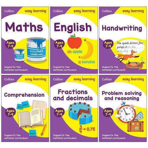 Collins Easy Learning KS2 6 Books Collection Set Ages 7-9: Ideal for home learning(Maths, English, Handwriting, Comprehension, Fractions and Decimals & Problem Solving and Reasoning)